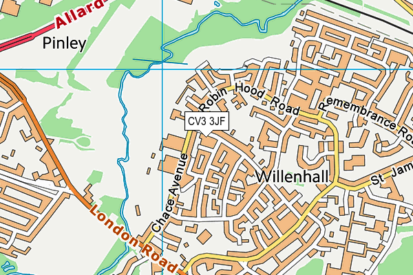CV3 3JF map - OS VectorMap District (Ordnance Survey)