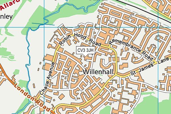 CV3 3JH map - OS VectorMap District (Ordnance Survey)