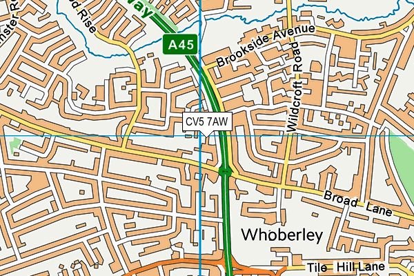 CV5 7AW map - OS VectorMap District (Ordnance Survey)