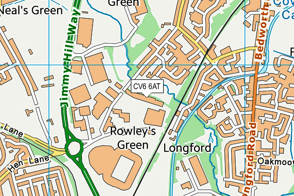 CV6 6AT map - OS VectorMap District (Ordnance Survey)