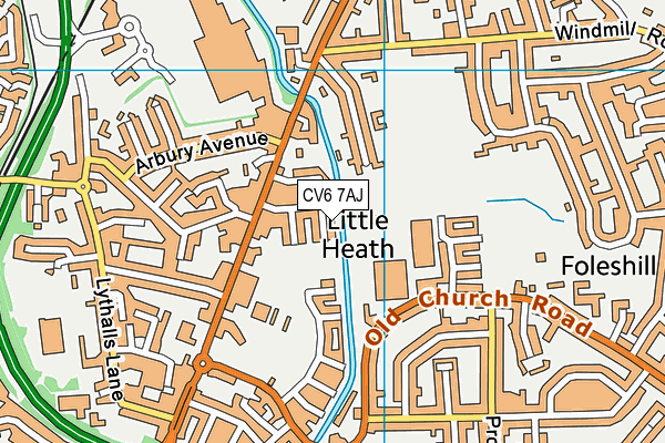 CV6 7AJ map - OS VectorMap District (Ordnance Survey)