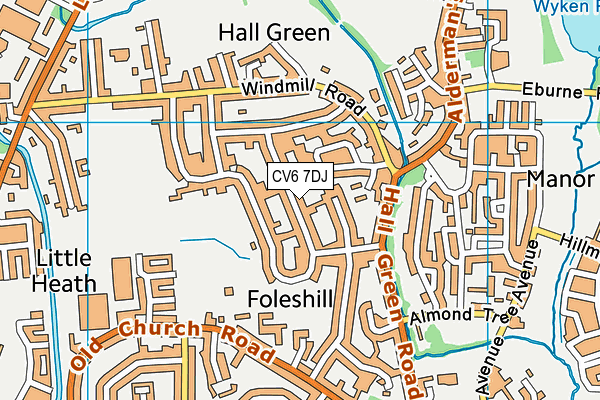 CV6 7DJ map - OS VectorMap District (Ordnance Survey)