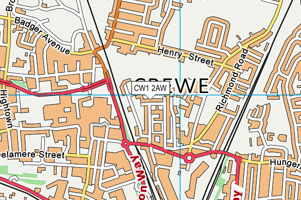 CW1 2AW map - OS VectorMap District (Ordnance Survey)