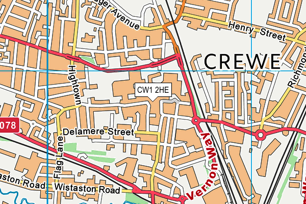 CW1 2HE map - OS VectorMap District (Ordnance Survey)