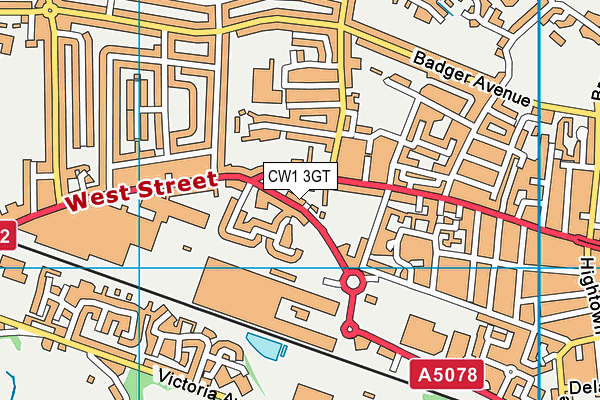 CW1 3GT map - OS VectorMap District (Ordnance Survey)