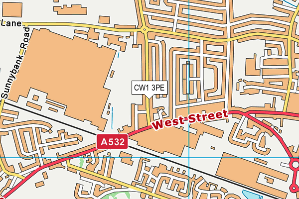CW1 3PE map - OS VectorMap District (Ordnance Survey)