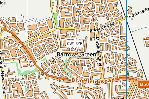 CW1 3YF map - OS VectorMap District (Ordnance Survey)