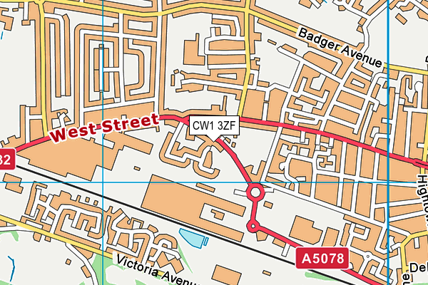 CW1 3ZF map - OS VectorMap District (Ordnance Survey)