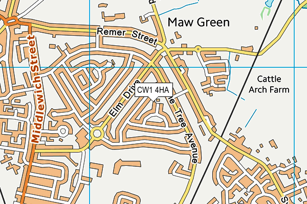 CW1 4HA map - OS VectorMap District (Ordnance Survey)
