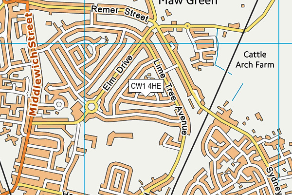 CW1 4HE map - OS VectorMap District (Ordnance Survey)