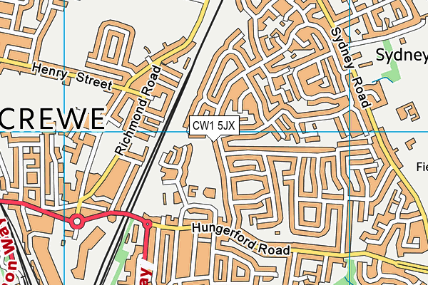 CW1 5JX map - OS VectorMap District (Ordnance Survey)