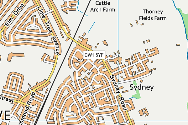 CW1 5YF map - OS VectorMap District (Ordnance Survey)