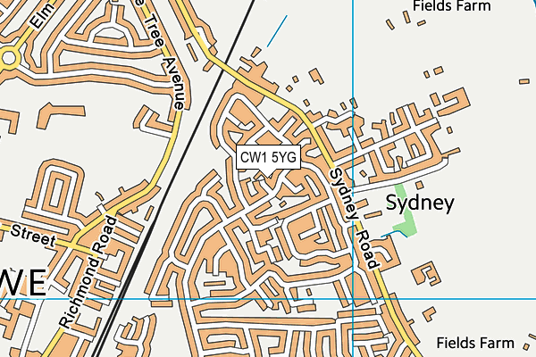 CW1 5YG map - OS VectorMap District (Ordnance Survey)