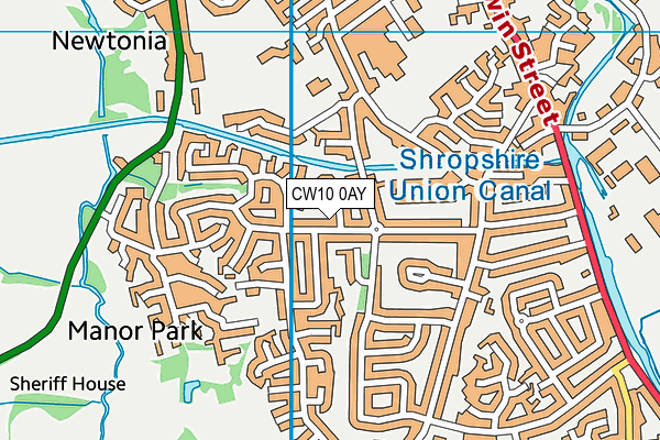 CW10 0AY map - OS VectorMap District (Ordnance Survey)