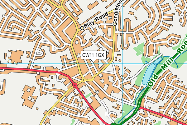 Green Street Playing Field map (CW11 1GX) - OS VectorMap District (Ordnance Survey)