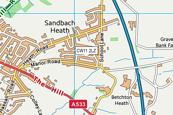 CW11 2LZ map - OS VectorMap District (Ordnance Survey)