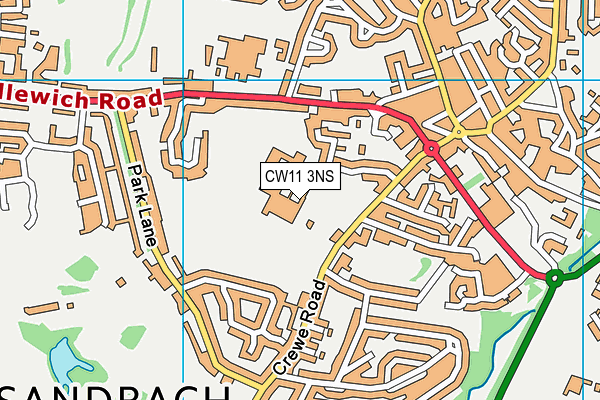 Sandbach School map (CW11 3NS) - OS VectorMap District (Ordnance Survey)