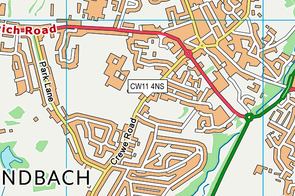 Sandbach Primary Academy map (CW11 4NS) - OS VectorMap District (Ordnance Survey)