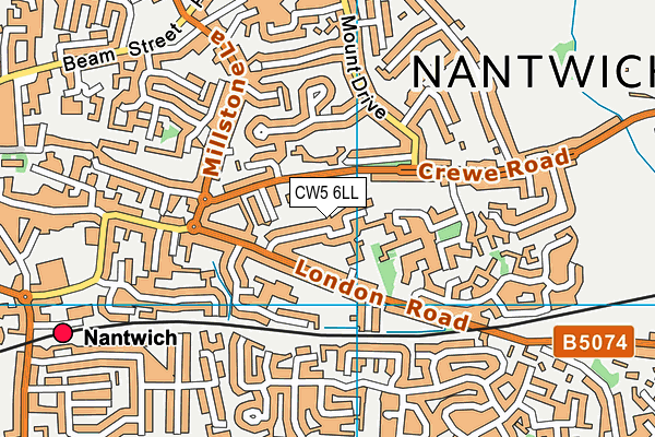 Jackson Avenue (Nantwich Town Fc) (Closed) map (CW5 6LL) - OS VectorMap District (Ordnance Survey)