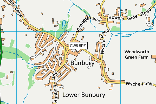 Bunbury Jubilee Playing Field map (CW6 9PZ) - OS VectorMap District (Ordnance Survey)