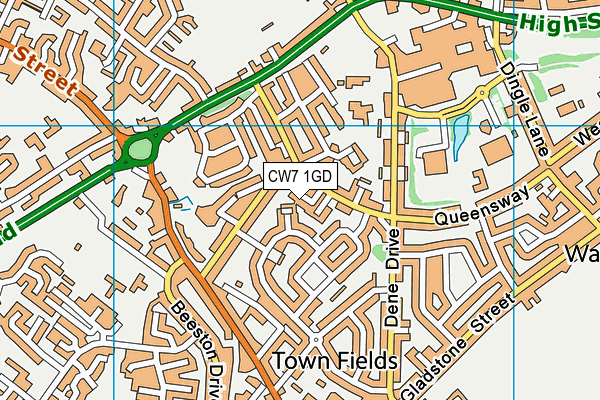 CW7 1GD map - OS VectorMap District (Ordnance Survey)