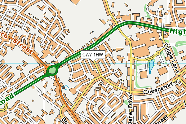 CW7 1HW map - OS VectorMap District (Ordnance Survey)