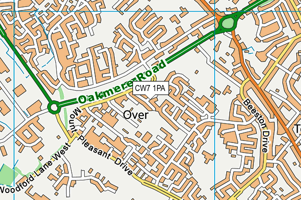 CW7 1PA map - OS VectorMap District (Ordnance Survey)