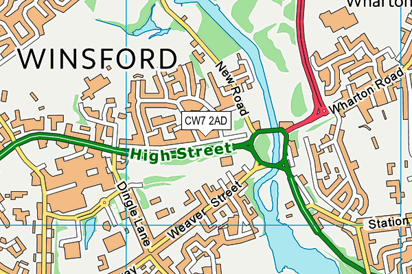 CW7 2AD map - OS VectorMap District (Ordnance Survey)