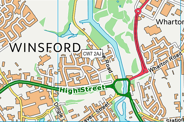 CW7 2AJ map - OS VectorMap District (Ordnance Survey)