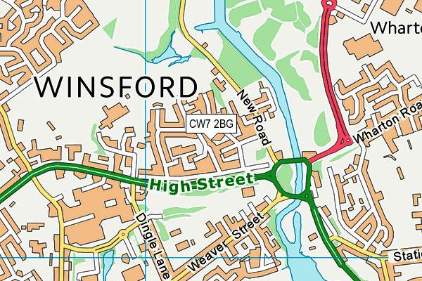 CW7 2BG map - OS VectorMap District (Ordnance Survey)