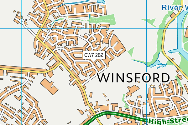 CW7 2BZ map - OS VectorMap District (Ordnance Survey)