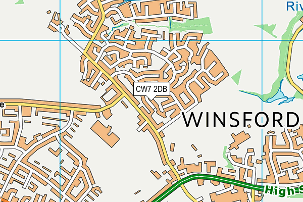 CW7 2DB map - OS VectorMap District (Ordnance Survey)