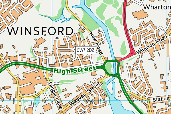 CW7 2DZ map - OS VectorMap District (Ordnance Survey)