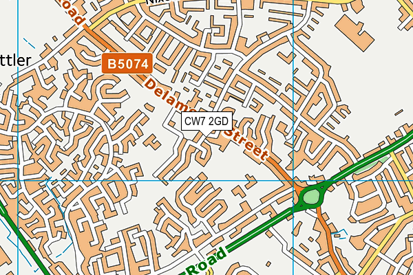 CW7 2GD map - OS VectorMap District (Ordnance Survey)