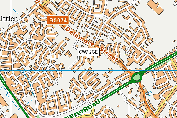 CW7 2GE map - OS VectorMap District (Ordnance Survey)