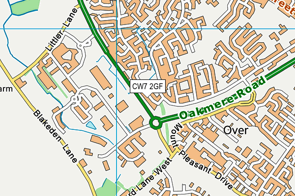 CW7 2GF map - OS VectorMap District (Ordnance Survey)
