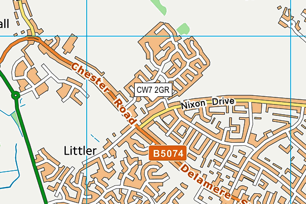 CW7 2GR map - OS VectorMap District (Ordnance Survey)