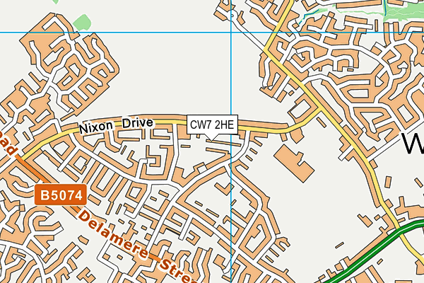 CW7 2HE map - OS VectorMap District (Ordnance Survey)