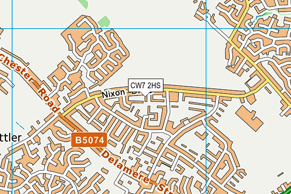 CW7 2HS map - OS VectorMap District (Ordnance Survey)