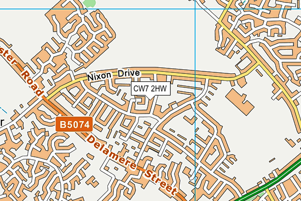 CW7 2HW map - OS VectorMap District (Ordnance Survey)