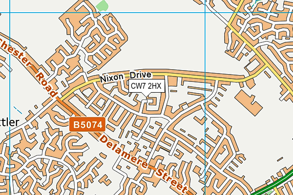 CW7 2HX map - OS VectorMap District (Ordnance Survey)