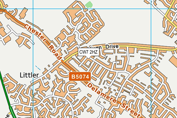 CW7 2HZ map - OS VectorMap District (Ordnance Survey)