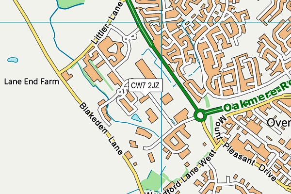 CW7 2JZ map - OS VectorMap District (Ordnance Survey)