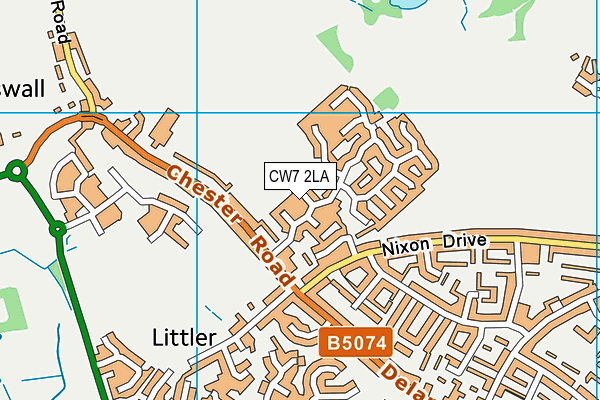 CW7 2LA map - OS VectorMap District (Ordnance Survey)