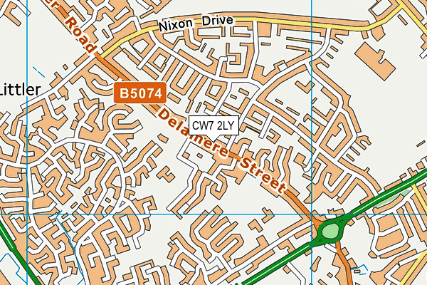 CW7 2LY map - OS VectorMap District (Ordnance Survey)