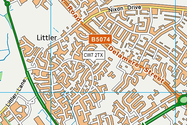 CW7 2TX map - OS VectorMap District (Ordnance Survey)
