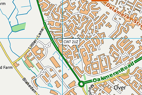 CW7 2UZ map - OS VectorMap District (Ordnance Survey)