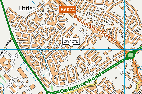 CW7 2YD map - OS VectorMap District (Ordnance Survey)