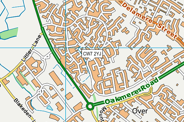 CW7 2YJ map - OS VectorMap District (Ordnance Survey)