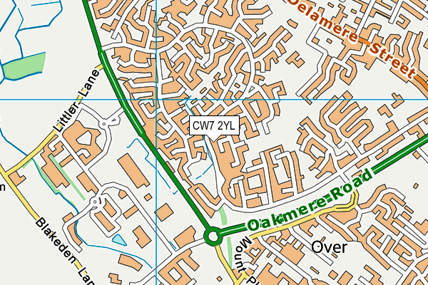 CW7 2YL map - OS VectorMap District (Ordnance Survey)